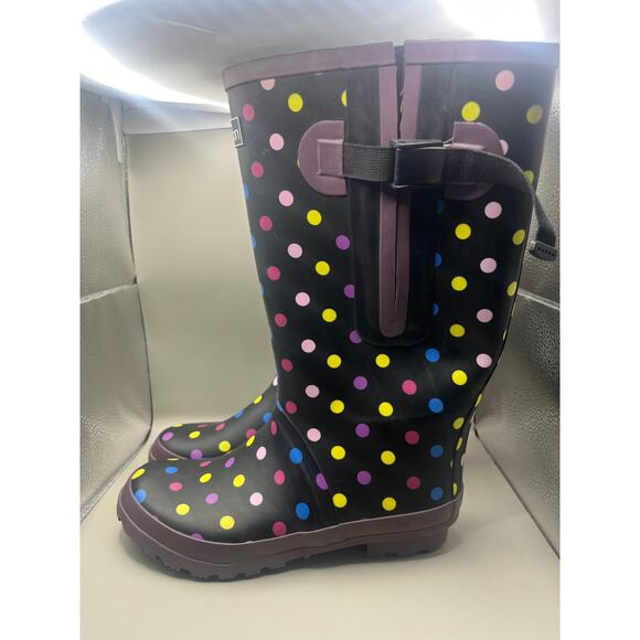 Jileon Extra Wide Calf Women's Spotty Rain Boots Wide in Foot and Ankle Size 7 - Picture 1 of 5